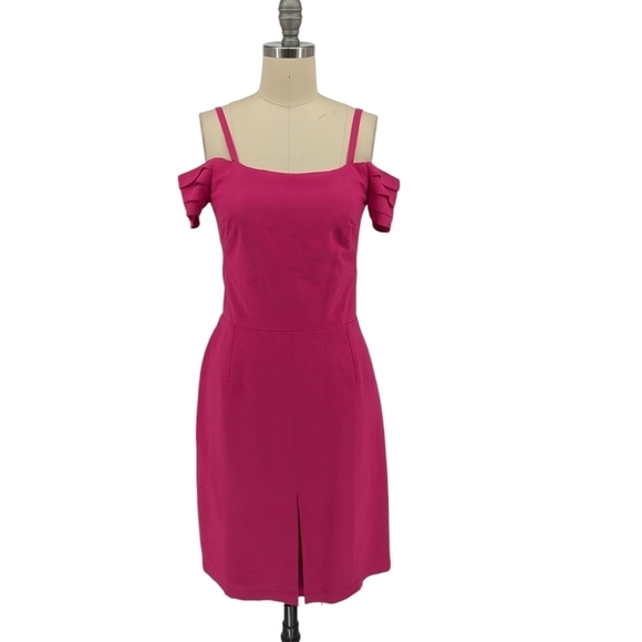 SHELL N Off Shoulder Front Pleat Dress Pink XS preppy cocktail wedding classic - Picture 1 of 5